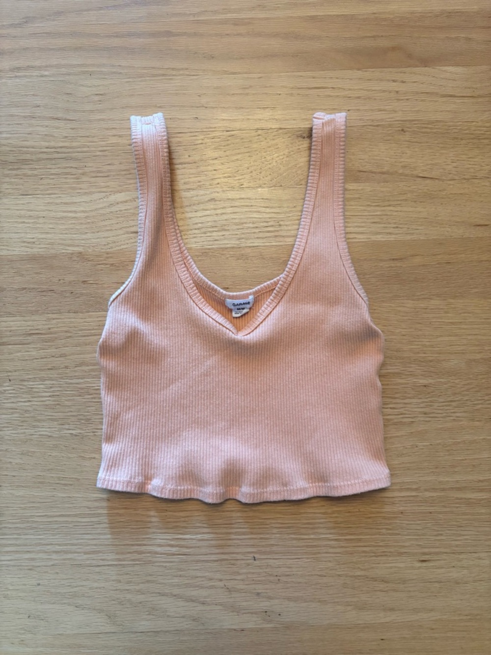 Garage Peach Ribbed V-Neck Crop Tank